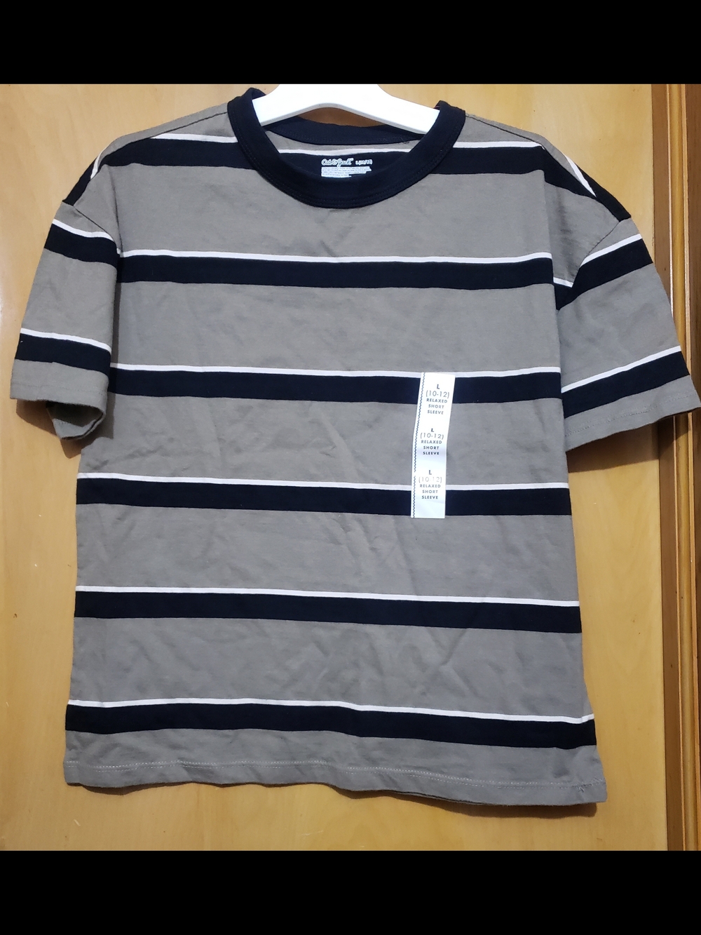 Cat & Jack Taupe and Black Striped Short Sleeve Tee